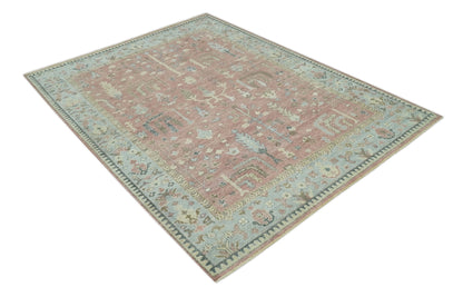 Distress Finished Tree of Life Hand Knotted Rust and Blue Custom Made Wool Rug.