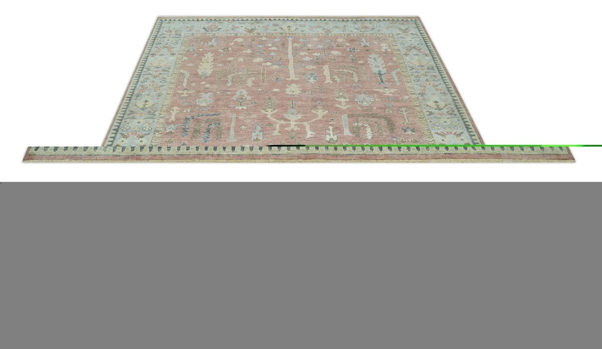 Distress Finished Tree of Life Hand Knotted Rust and Blue Custom Made Wool Rug.