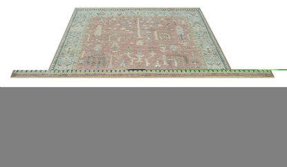Distress Finished Tree of Life Hand Knotted Rust and Blue Custom Made Wool Rug.