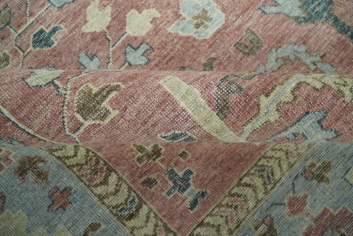 Distress Finished Tree of Life Hand Knotted Rust and Blue Custom Made Wool Rug.