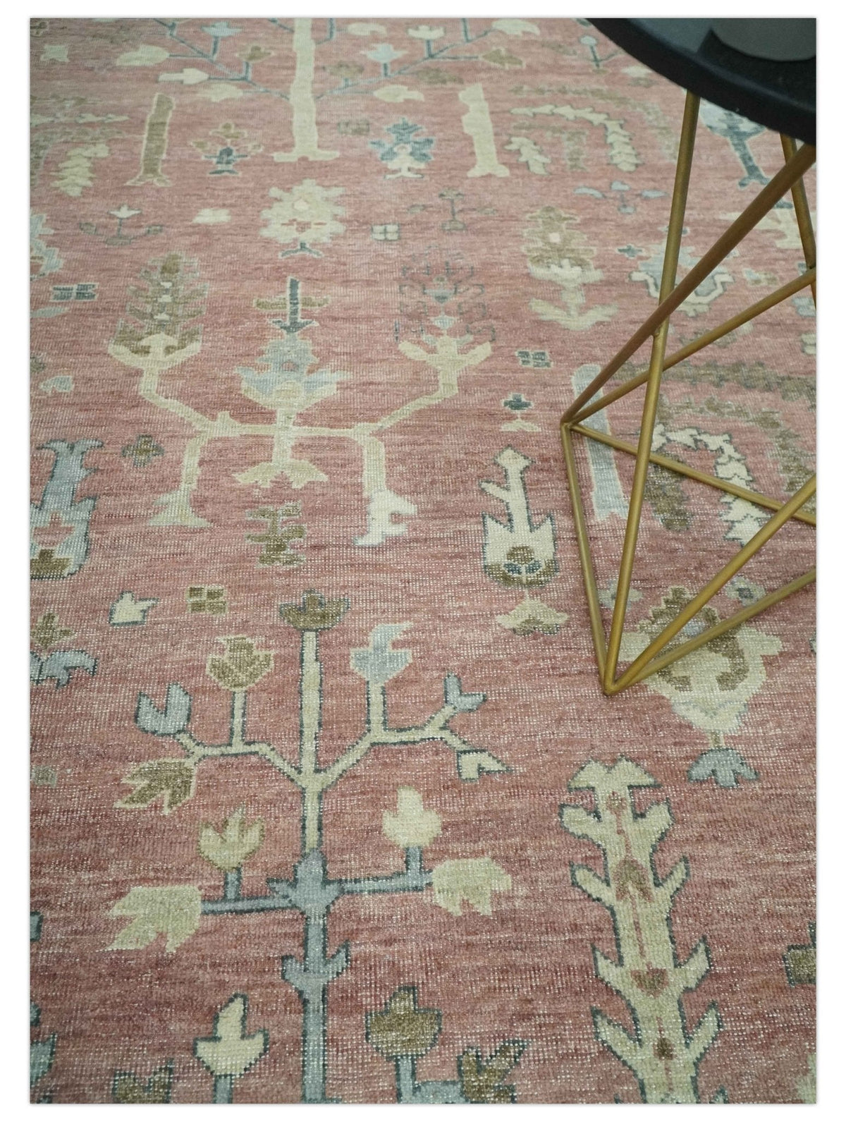 Distress Finished Tree of Life Hand Knotted Rust and Blue Custom Made Wool Rug.