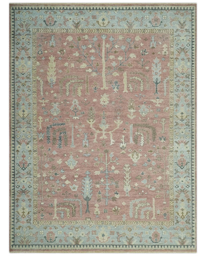 Distress Finished Tree of Life Hand Knotted Rust and Blue Custom Made Wool Rug.