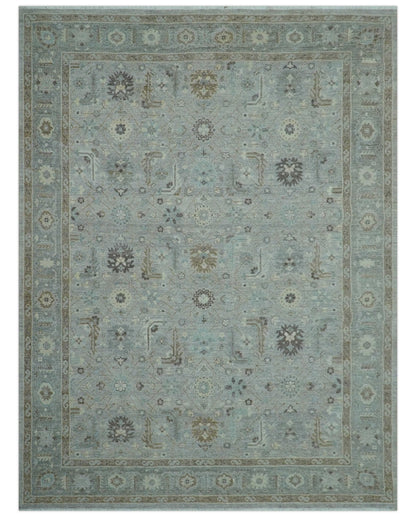Distressed and Blue Silver Hand Knotted Traditional Wool Area Rug.