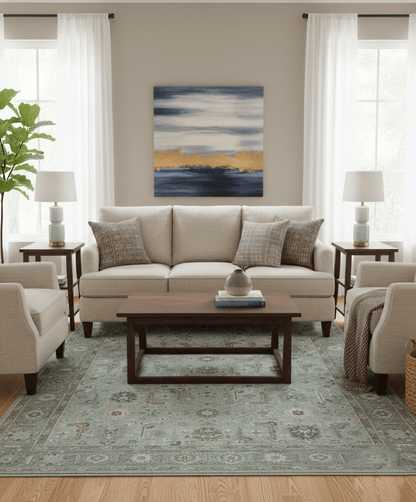 Distressed and Blue Silver Hand Knotted Traditional Wool Area Rug.