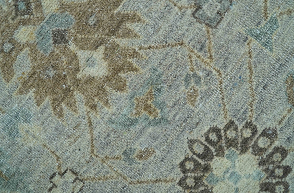 Distressed and Blue Silver Hand Knotted Traditional Wool Area Rug.