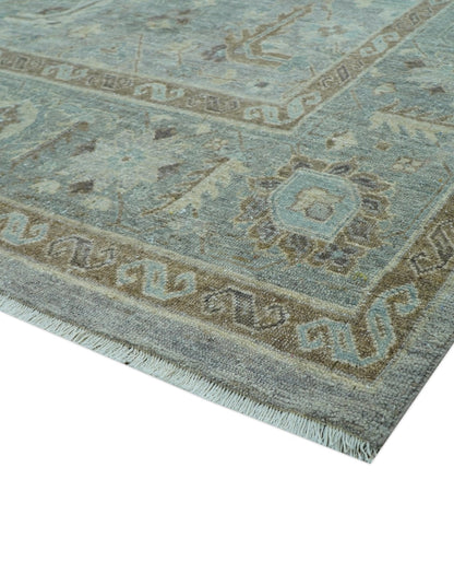 Distressed and Blue Silver Hand Knotted Traditional Wool Area Rug.