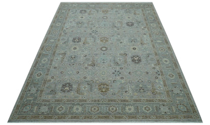 Distressed and Blue Silver Hand Knotted Traditional Wool Area Rug.