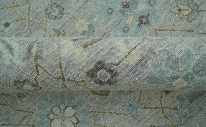 Distressed and Blue Silver Hand Knotted Traditional Wool Area Rug.