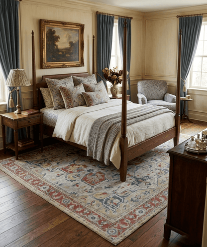 Distressed finished Beige and Brown Traditional Heriz Hand Knotted Wool Area Rug.
