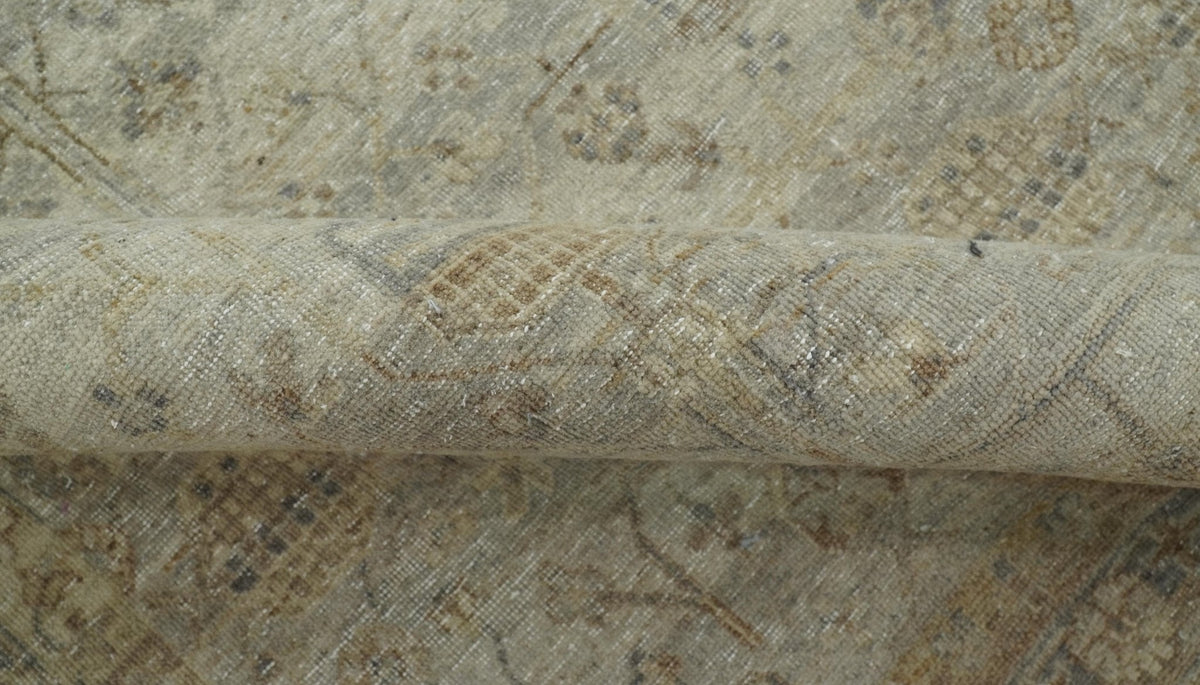 Distressed Silver And Beige Hand Knotted khotan design Custom Made wool area rug.