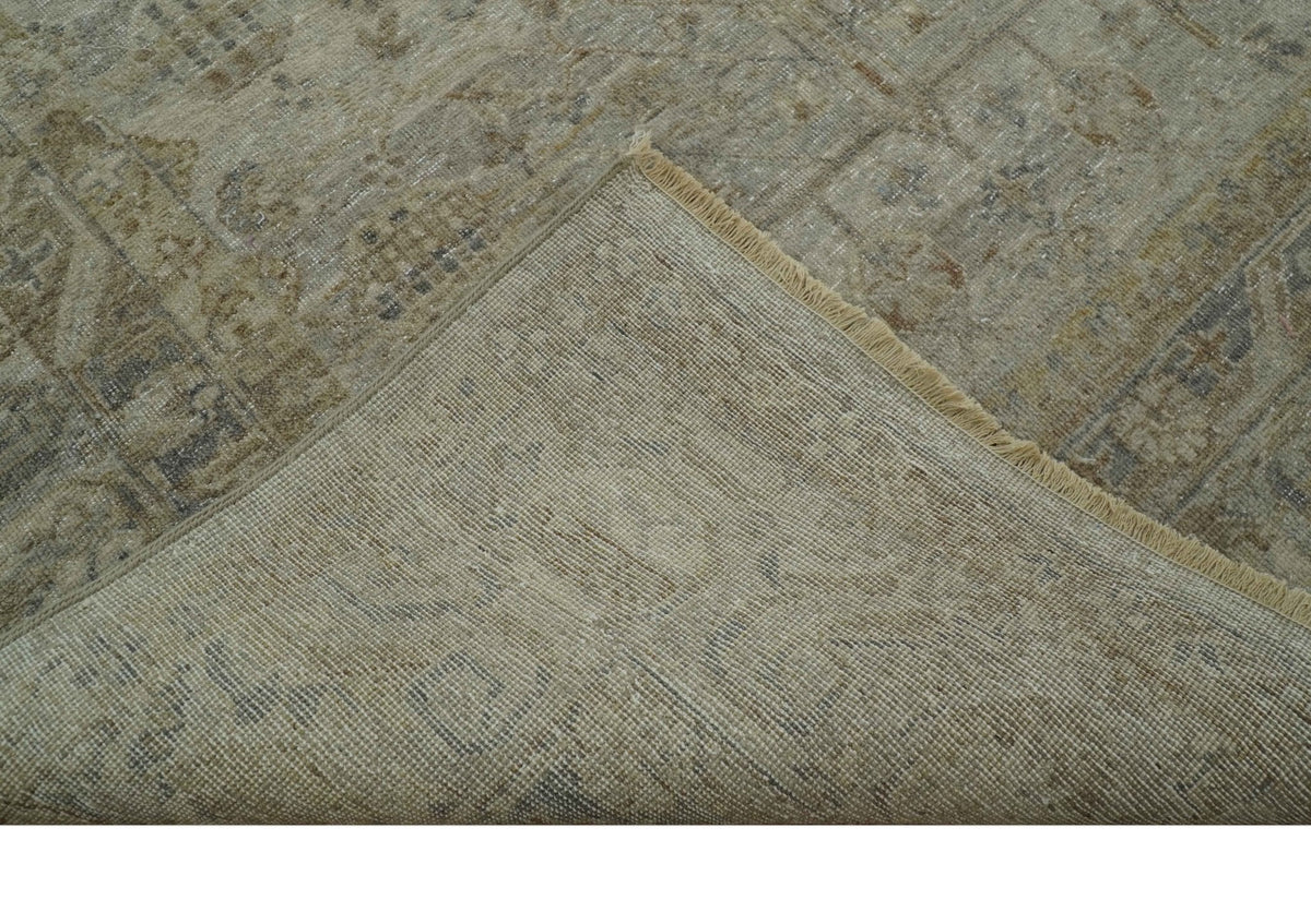 Distressed Silver And Beige Hand Knotted khotan design Custom Made wool area rug.
