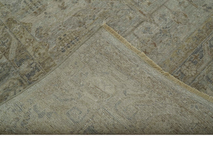 Distressed Silver And Beige Hand Knotted khotan design Custom Made wool area rug.