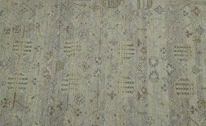 Distressed Silver And Beige Hand Knotted khotan design Custom Made wool area rug.
