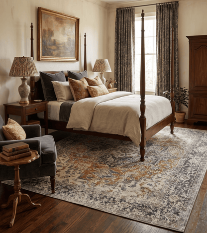 Distressed Traditional Turkish Brown And Charcoal Hand Knotted Wool Area Rug.