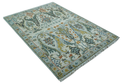 Dragon Custom Made Traditional Design Gray And Ivory Hand Knotted Wool Rug.