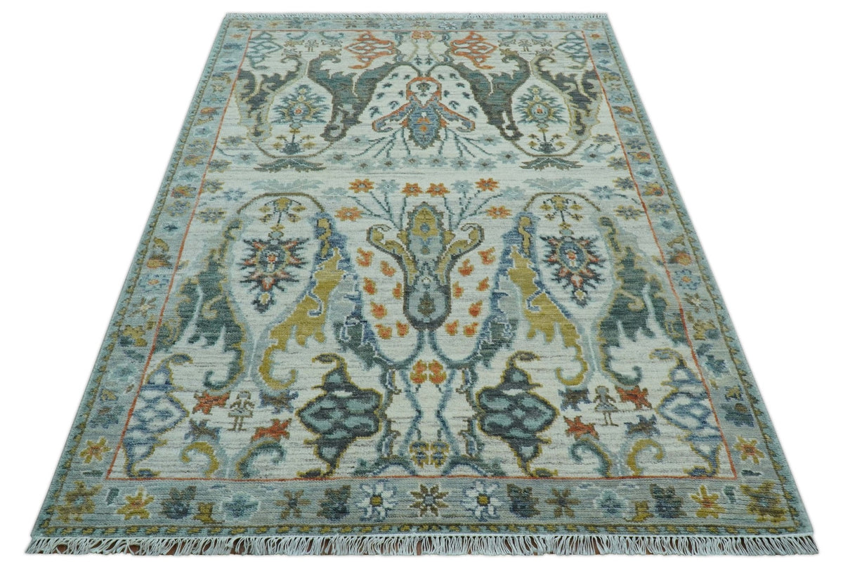 Dragon Custom Made Traditional Design Gray And Ivory Hand Knotted Wool Rug.