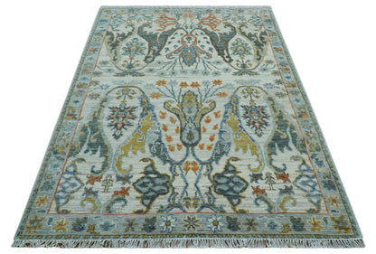 Dragon Custom Made Traditional Design Gray And Ivory Hand Knotted Wool Rug.