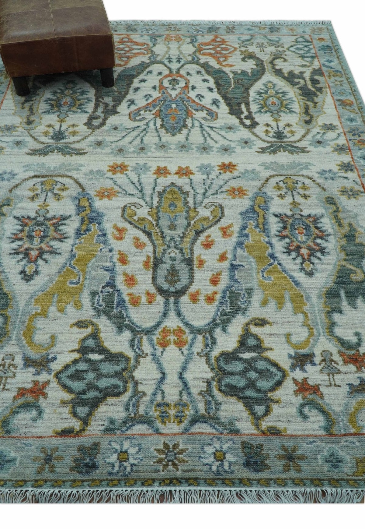 Dragon Custom Made Traditional Design Gray And Ivory Hand Knotted Wool Rug.