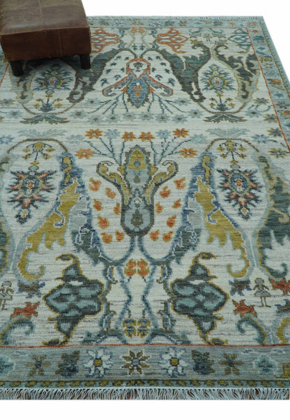 Dragon Custom Made Traditional Design Gray And Ivory Hand Knotted Wool Rug.