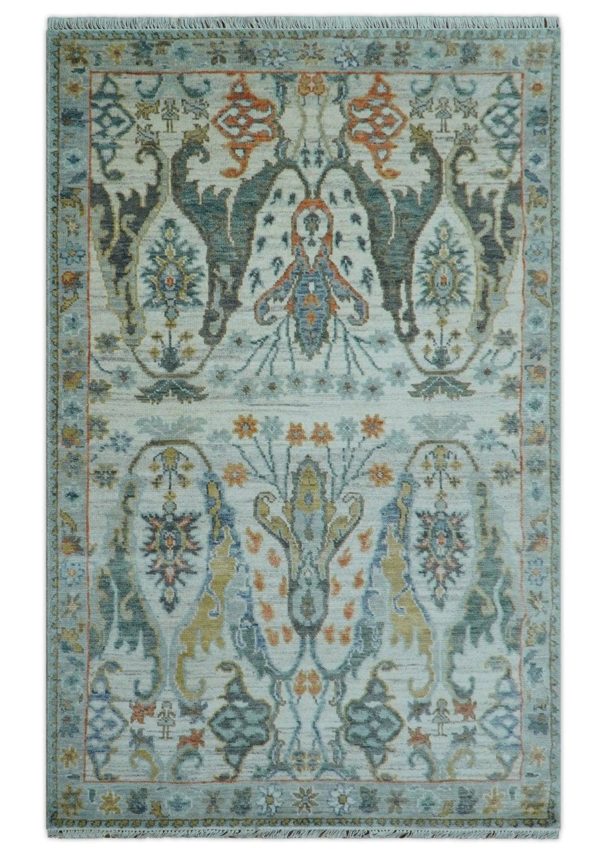 Dragon Custom Made Traditional Design Gray And Ivory Hand Knotted Wool Rug.