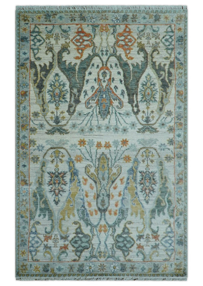 Dragon Custom Made Traditional Design Gray And Ivory Hand Knotted Wool Rug.