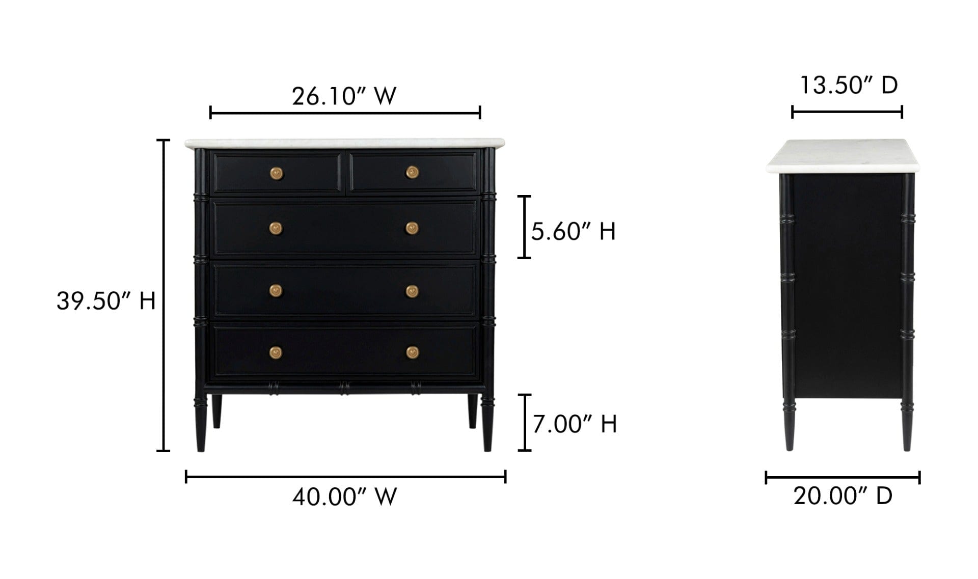 Moe's Home Collection Dressers Eleanor 5 Drawer Chest Black Eleanor 5 Drawer Chest Black