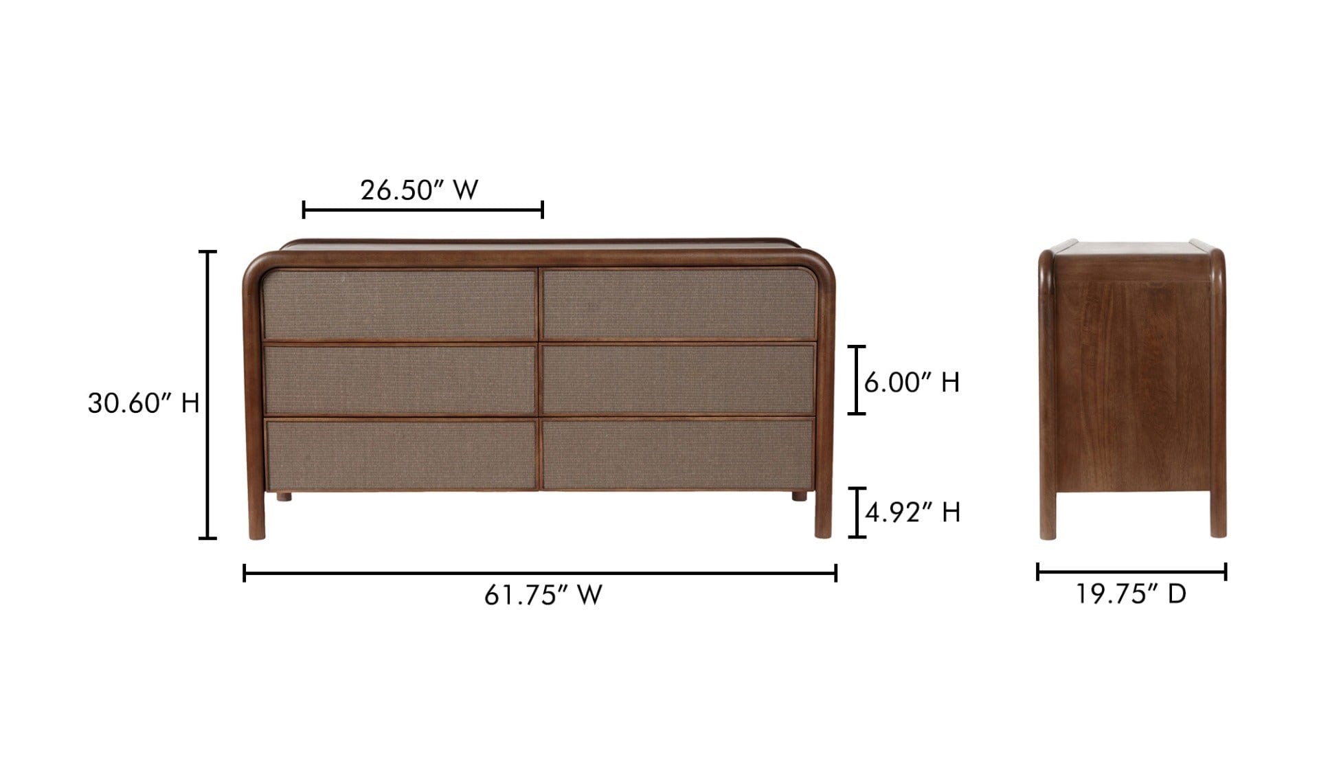 Moe's Home Collection Dressers Rye 6 Drawer Dresser Warm Brown Rye 6 Drawer Dresser Warm Brown