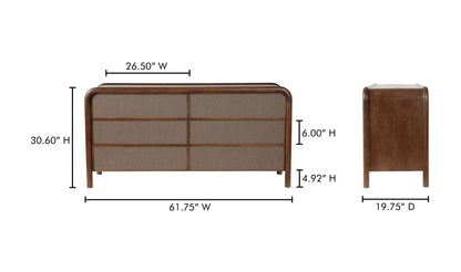 Moe's Home Collection Dressers Rye 6 Drawer Dresser Warm Brown Rye 6 Drawer Dresser Warm Brown