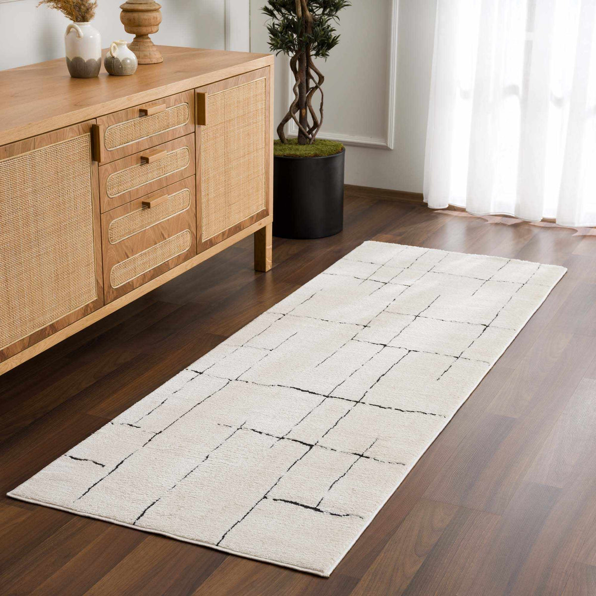 Koume Beige Maze Area Rug.