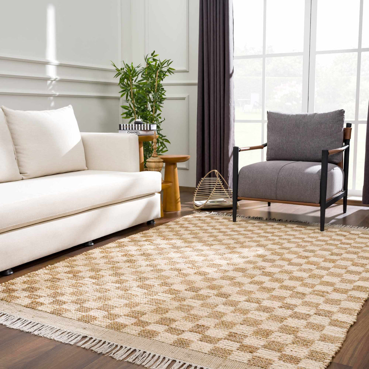 Ionut Checkered Jute Area Rug.