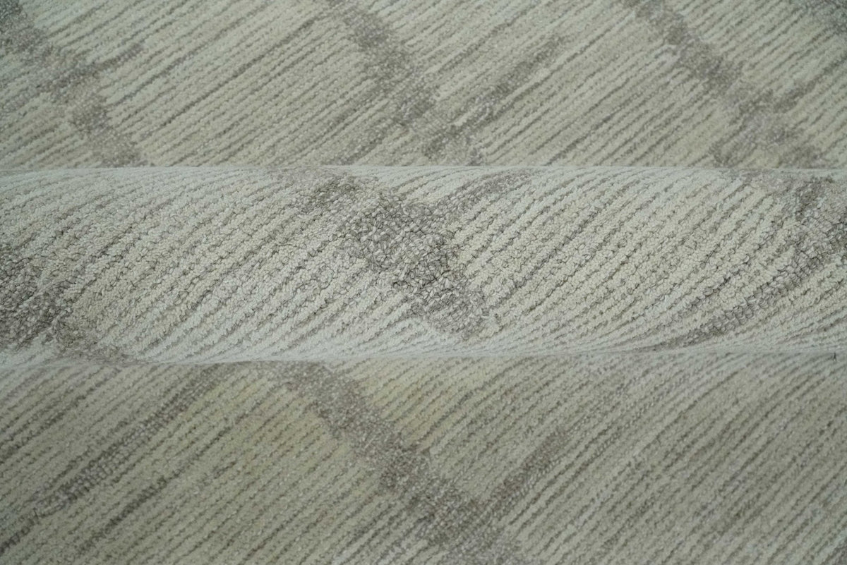 Earthy Modern Stripes Design Custom Made Ivory, Silver and Gray Hand Tufted Rug.