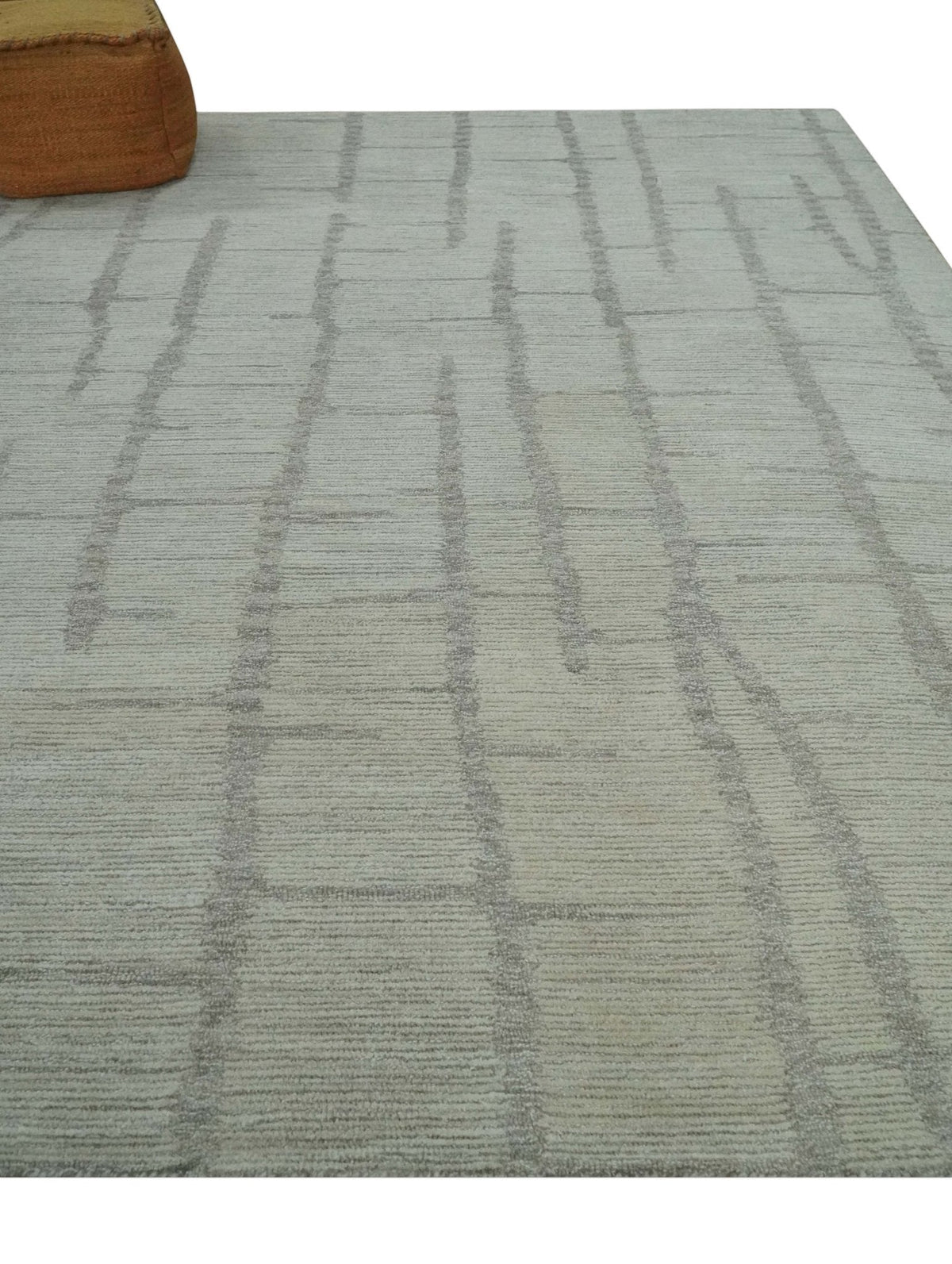 Earthy Modern Stripes Design Custom Made Ivory, Silver and Gray Hand Tufted Rug.