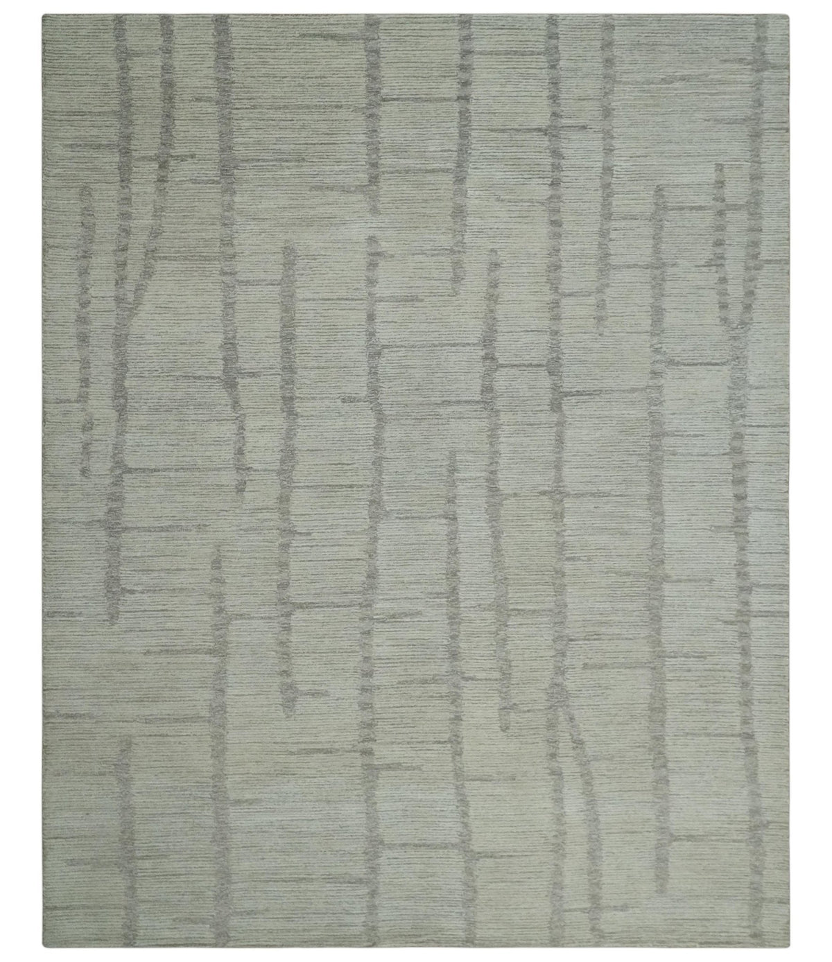 Earthy Modern Stripes Design Custom Made Ivory, Silver and Gray Hand Tufted Rug.
