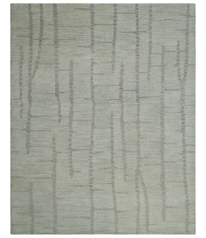 Earthy Modern Stripes Design Custom Made Ivory, Silver and Gray Hand Tufted Rug.