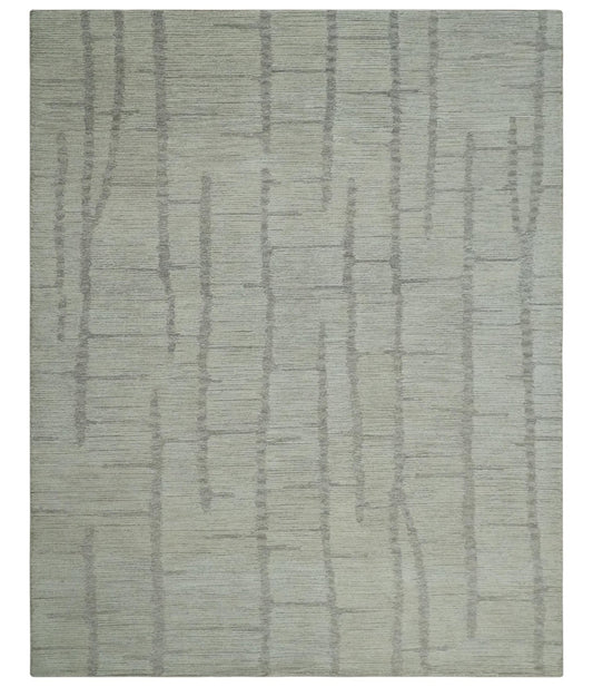 Earthy Modern Stripes Design Custom Made Ivory, Silver and Gray Hand Tufted Rug.