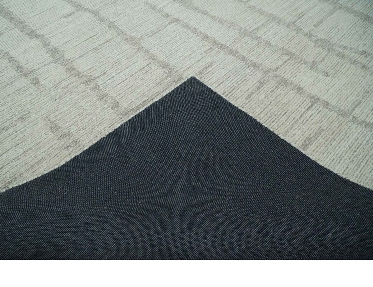 Earthy Modern Stripes Design Custom Made Ivory, Silver and Gray Hand Tufted Rug.