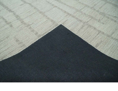 Earthy Modern Stripes Design Custom Made Ivory, Silver and Gray Hand Tufted Rug.
