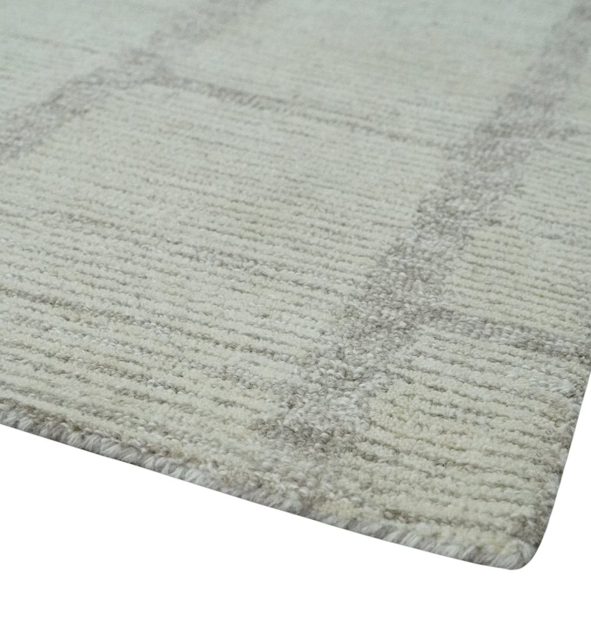 Earthy Modern Stripes Design Custom Made Ivory, Silver and Gray Hand Tufted Rug.