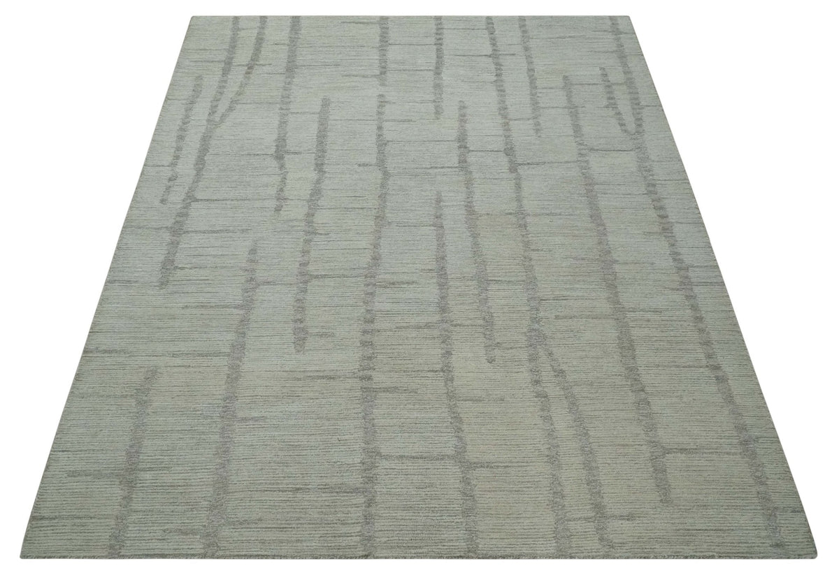 Earthy Modern Stripes Design Custom Made Ivory, Silver and Gray Hand Tufted Rug.