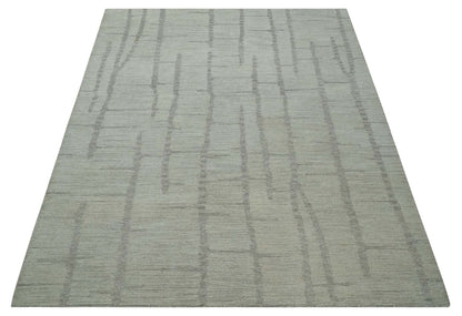 Earthy Modern Stripes Design Custom Made Ivory, Silver and Gray Hand Tufted Rug.