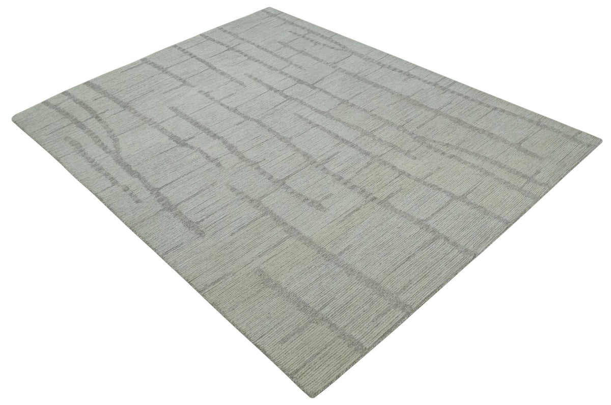 Earthy Modern Stripes Design Custom Made Ivory, Silver and Gray Hand Tufted Rug.
