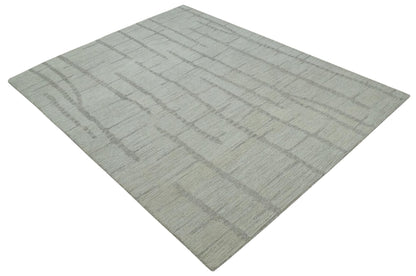 Earthy Modern Stripes Design Custom Made Ivory, Silver and Gray Hand Tufted Rug.