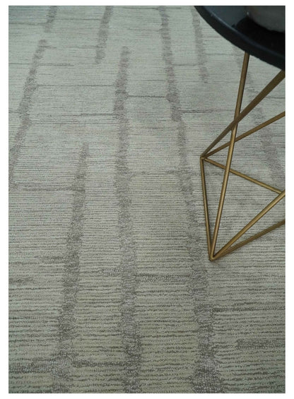 Earthy Modern Stripes Design Custom Made Ivory, Silver and Gray Hand Tufted Rug.