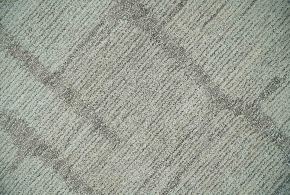 Earthy Modern Stripes Design Custom Made Ivory, Silver and Gray Hand Tufted Rug.