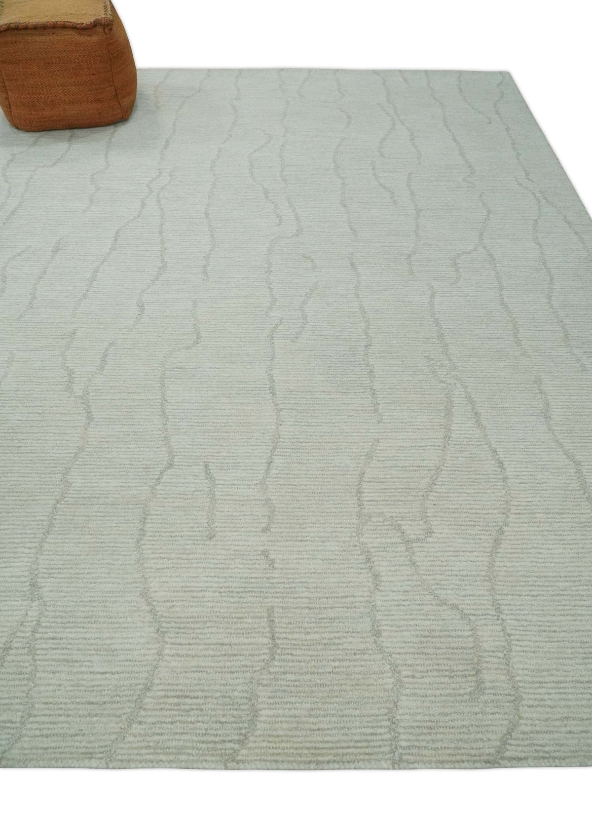 Earthy Neutral Custom Made Hand Tufted Multi Size Woolen Modern Ivory and Beige Area Rug.