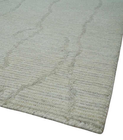 Earthy Neutral Custom Made Hand Tufted Multi Size Woolen Modern Ivory and Beige Area Rug.