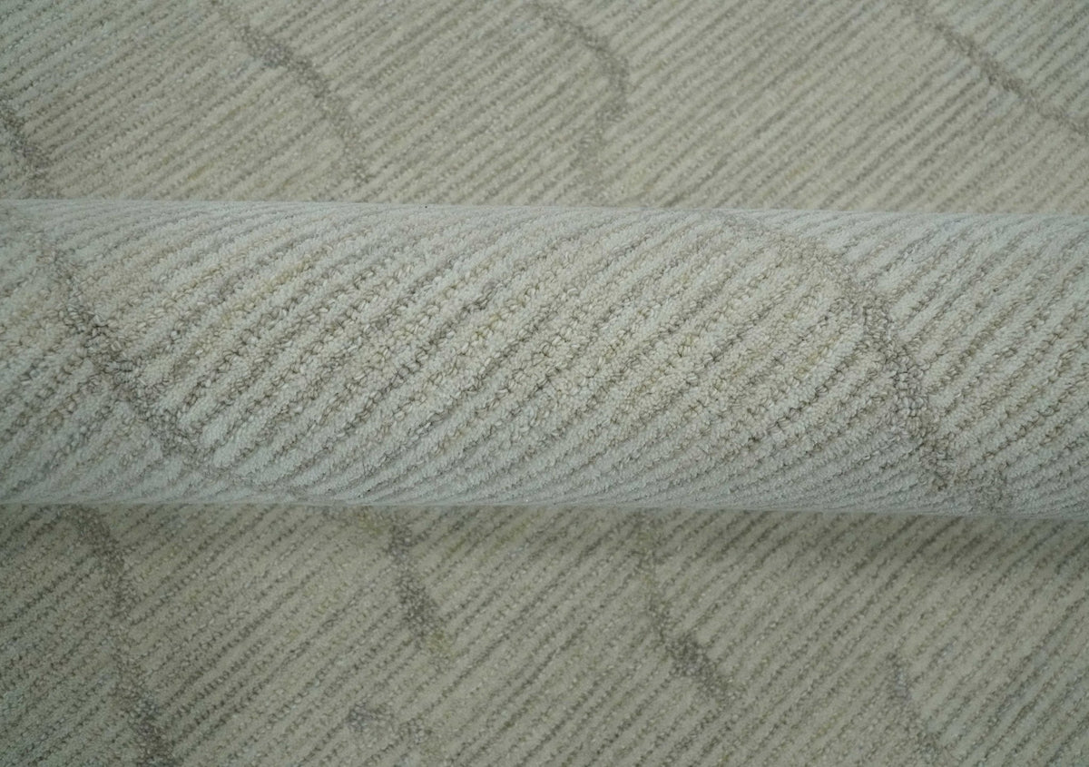Earthy Neutral Custom Made Hand Tufted Multi Size Woolen Modern Ivory and Beige Area Rug.