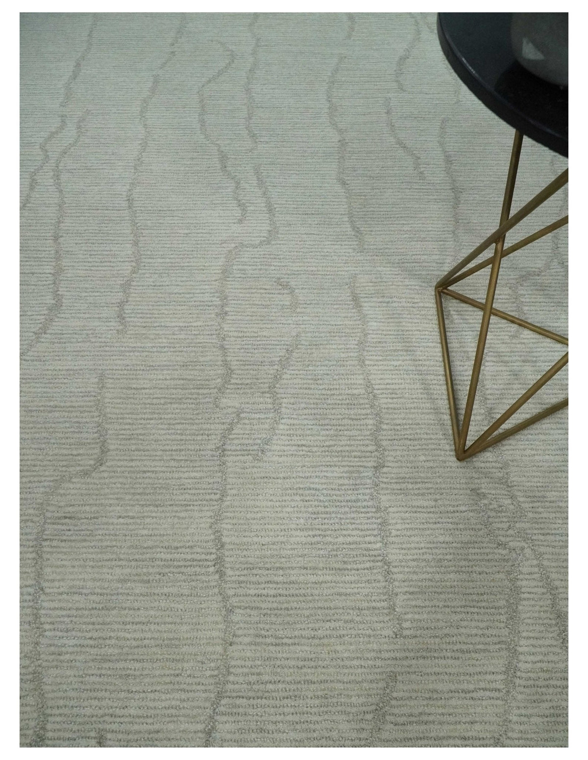 Earthy Neutral Custom Made Hand Tufted Multi Size Woolen Modern Ivory and Beige Area Rug.
