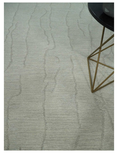Earthy Neutral Custom Made Hand Tufted Multi Size Woolen Modern Ivory and Beige Area Rug.
