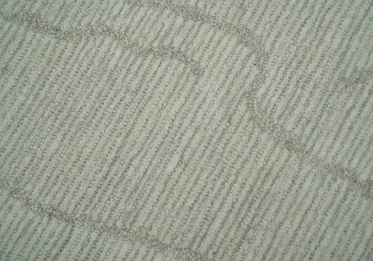Earthy Neutral Custom Made Hand Tufted Multi Size Woolen Modern Ivory and Beige Area Rug.
